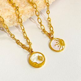 Pendant Necklaces Gold Colour Sun Moon Couple For Lovers White Shell Round Coin Stainless Steel Chain Friendship Jewellery Gifts