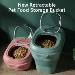 Feeding 7KG/15KG New Foldable Pet Food Storage Bucket Food Container Rice Plastic Bucket Dry Pet Food Box Feeding Puppy Dog Cat Supplies