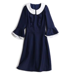 Casual Dresses Dress women's autumn and winter Hepburn style retro temperament slim baby collar medium length A-line dresses spring 230508