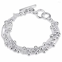 Link Bracelets 925 Sterling Silver Buckle Six Round Line Ball Jewellery Sweet Style Women's Bracelet To Participate In The Party