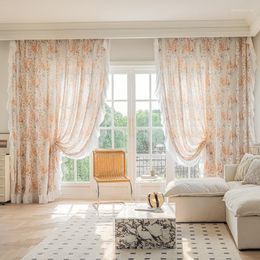 Curtain French Rustic Style Printing Window Screen Bedroom Living Room Fabric Curtains Light Luxury Wood Ear Edge