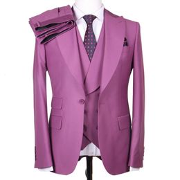 Men's Suits Blazers Dress Suits For Man Purple Italian Blazer Set 3 Pieces Men Wedding Dress Groom Slim Fit Business Elegant Formal Social Clothing 230509