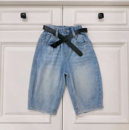 23ss Denim shorts Beach shorts Kid Shorts kids designer clothes Casual shorts with belt waist Elastic Back pocket printing pants High quality kids Clothes