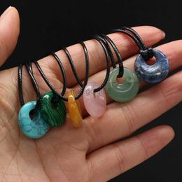 Pendant Necklaces Natural Stone Agates PictureYellow Jades Lapis Lazuli Wax Line Necklace Jewellery Gift Size 18mm Length 40cm Hole 5.5mm Y23