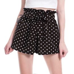 Women's Shorts VIIANLES Printed Dots Summer Shorts Frill Trim Bow High Waist Shorts Fashion Lady Women Black Navy Blue Loose Female XL Casual AA230508