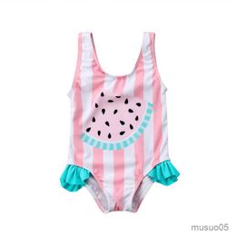 Two-Pieces 0-36 Months Baby Girls Swimwear Summer Watermelon Pink Striped Pattern Swimming Suit Toddler Girls Bathing Suit Bodysuit