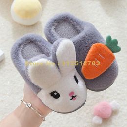 Slipper Baby Girls Cotton Winter Children''s Cute Rabbit Plush Slippers Boys Fashion Home Indoor Shoes Furry Kids Shoes 230509