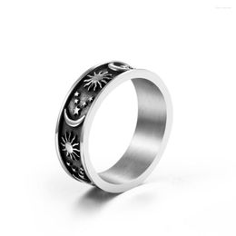 Cluster Rings S7 E-commerce Supply Star And Moon With Personality Stainless Steel Ring Retro Hip-hop Engagement SA1109