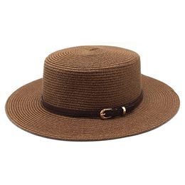 Grass green small fresh net red model wide brim flat top hat women's spring and summer French sun beach shade straw hat