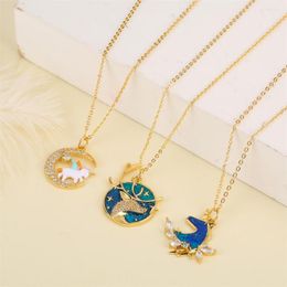 Pendant Necklaces Vintage Necklace 18K Copper Gold Plated Cubic Zirconia Enamel Small Antler Cute Jewelry For Women