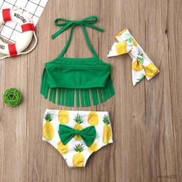 Two-Pieces New Lovely Baby Girl Pineapple Print Swimsuit Bikini Suit Swimwear Tassel Summer Bathing Beachwear