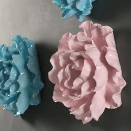 Decorative Figurines Objects & European 3D Resin Flower Wall Hanging Home Bar Furnishing Craft TV Background Decoration White Pink Blue