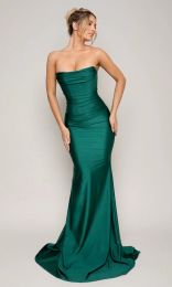 Simple Mermaid Evening Dresses for Black Women Floor Length Strapless Pleats Evening Formal Occasions Party Second Reception Birthday Pageant Dress Prom Gowns