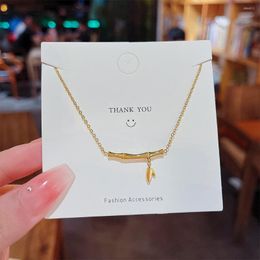 Pendant Necklaces Designer Bamboo Shaped Necklace Gold Color Neck Jewelry Fashion Skeleton Women's Collarbone Chain Bjoux Inoxydable