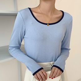 Women's T Shirts Korean Style Casual Elasticity Shirt Women Long Sleeve Tee Tops Slim Female Screw Thread Tshirts Fall Camisetas De Mujer