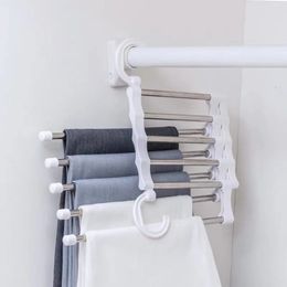 Hangers Racks 5in1 Magic Trouser Clothes Stainless Steel Folding Tie Bedroom Wardrobe Organiser Storage 230508