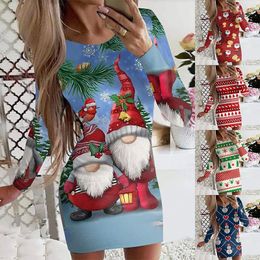 Casual Dresses 2023 Fashion Parti Dress Christmas Women's Autumn Winter Print Round Neck Sexy Slim Long Sleeve Women SL13