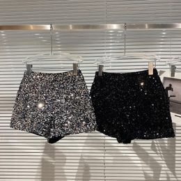 Womens Shorts Autumn Black Velvet Women Sequined Shiny Versatile Short Pants Clubwear High Street 230508