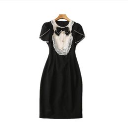 422 XXL 2023 Runway Dress Spring Summer Dress Brand Same Style Empire Crew Neck Short Sleeve Black Beads Womens Dress Fashion 20231144