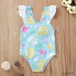 Two-Pieces Summer Cute Infant Baby Girls Swimsuit Newborn Shell Print Swimwear Girl Ruffle Backless Swimming Toddler One Pieces Bikini