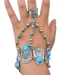 Link Bracelets Bohemian Vintage Coin Hand Charm Slave Bracelets&Bangles For Women Blue Gem Finger Bracelet Gypsy Ethnic Tribal Jewelry