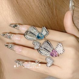 Band Rings 2023 New Luxury Geometric Heartshaped AAA Zircon Rings for Women Adjustable Size Wedding Dance Fashion Jewellery Holiday Gift Z0509