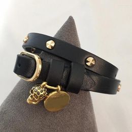 Charm Bracelets European And American Jewelry Retro Leather Skeleton Bracelet Gothic Design Skull Bangles For Women Men