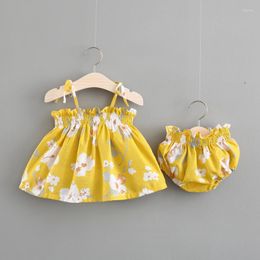 Clothing Sets 3Pcs Toddler Summer Outfits Floral Strappy Tank Tops Elastic Waist Pantie Hairband For Baby Girls 0-18 Months