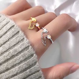 Band Rings 2023 New Style Moonstone Love Heart Tassel Rings for Women Chain Opening Summer Sweet Ring Girl Accessory Birthday Party Jewellery Z0509