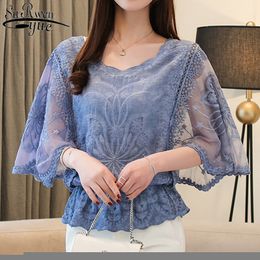 Womens Blouses Shirts Fashion Spring Chiffon Blouse Cotton Edge Lace Butterfly Flower Tops Blusas 4073 50 230509