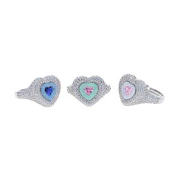 Band Rings 2023 Valentine's Day Gift New Design Micro Pave CZ Pastel Enamel Heart Shaped Wedding Ring For Lower Z0509