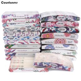 Nail Files 50 Pcs Wood Sandpaper File Wooden Buffer 100 120 150 180 240 Strong Thick Boat Straight Flower Printed Manicure 230509