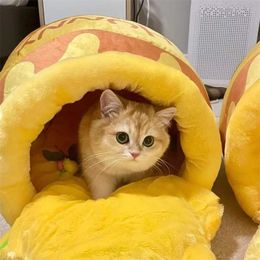 Mats Yellow Honey Pot Cat Bed Honey Jar Shape Bed Cute Plush Cartoon Warm Pet Bed Cat House Mat Soft Pet Nest for Small Cats Dogs