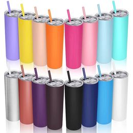 Tumblers 20oz Skinny Tumbler Stainless Steel Thermos Water Bottle With Straw Insulated Cup Sealed Lid Coloured Bachelorette Party Favour 230506