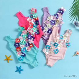 Two-Pieces Toddler Kid Baby Girls Sleeveless Backless Lacing Flower Elastic Swimsuit Swimwear Bikini Children Beachwear Bathing Suit