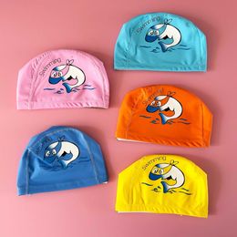 Swimming Caps Cartoon Swimming Cap for Kids PU Waterproof High Elastic Kids Swimming Hat Water Sport Protect Ears Hat for Girls Boys P230509