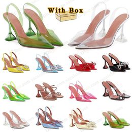 with box Amina muaddi heel Sandals womens sandal high heels shoes PVC Wine Cup Heel Begum bow Crystal-Embellished buckle pointed toesl sunflower dhgate sandal summer