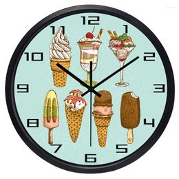 Wall Clocks Retro Cartoon Ice Cream Shop Clock Dustproof Clear Glass Metal Frame