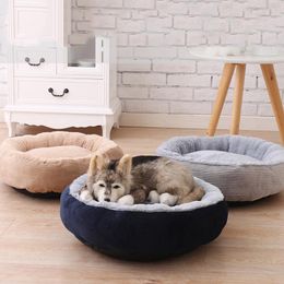 Mats Round Plush Dog Sofas Winter Dog House Kennel for Pug Little Bulldog with Detachable Pillow Cushion Hotsale Petshop Pet Supplies