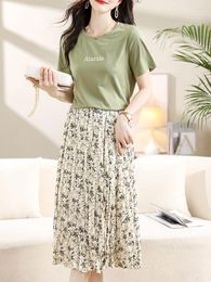 Work Dresses Print Floral Loose Skirt Sets Women 2023 Summer Tops Tee Shirts Short Sleeve Two Piece Set Suit Casual Female Outfits