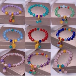 Charm Bracelets Chinese Style Cute Sweet Elastic Bracelet For Women Pink Bread Crystal Leaf Pendant Gift Girl Jewellery