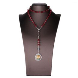 Pendant Necklaces Red Prayer Beads Catholic Paternosters Rosary Virgin Mary Medal Our Lady Religious Jewelry Baptism Gifts