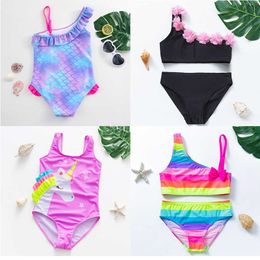 Children's swimwear 3-12years girls one-piece swimsuit 2023 fashion rainbow mermaid bathing costumes for kids summer P230509