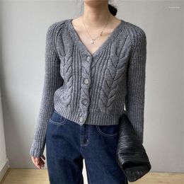 Women's Knits 2023 Short Knitted Sweater Women Cardigan Jacket V-neck Button Twists Casual Top Lady Sweaters Coat Knit Outerwear Spring