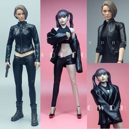 Action Toy Figures 1 6 Scale Sexy Fahsion Jill Clothes Set Motorcycle Tight Leather Coat Jacket Black Pants for 12 inches Figure 230508