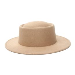 Wide Brim Hats 2023 Fashion Solid Color Pork Pie Boater Flat Top Hat For Women's Men's Fedora Jazz Cap Elegant Round Bowler