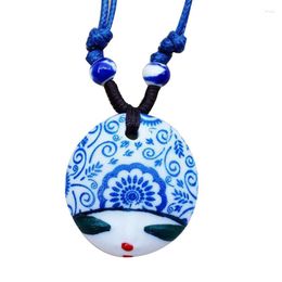 Pendant Necklaces Vintage Girl Face Ceramic Necklace Glazed Beaded Choker Print Fish Craft Sweater Chain Jewelry Accessories Gift
