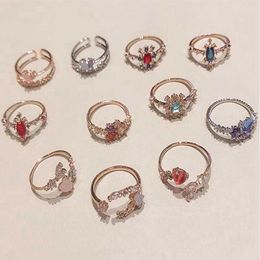 Band Rings 2019 New Korean Fashion Colourful Heart Flower Cubic Zircon Adjustable Rings For Female Party Crystal Bague Accessories Z0509