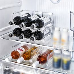 Ice Buckets And Coolers 1 2 3Grids Stackable Wine Rack Refrigerator Organiser Beverages Storage Box Bottle Holder Display Kitchen Plastic Shelf 230508