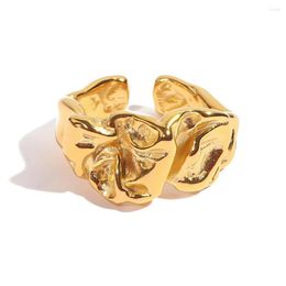 Cluster Rings Furnace Vacuum Plating Gold Colour Irregular Shape Ring Stainless Steel Surface Bump Open Finger For Women Vintage Party Jew